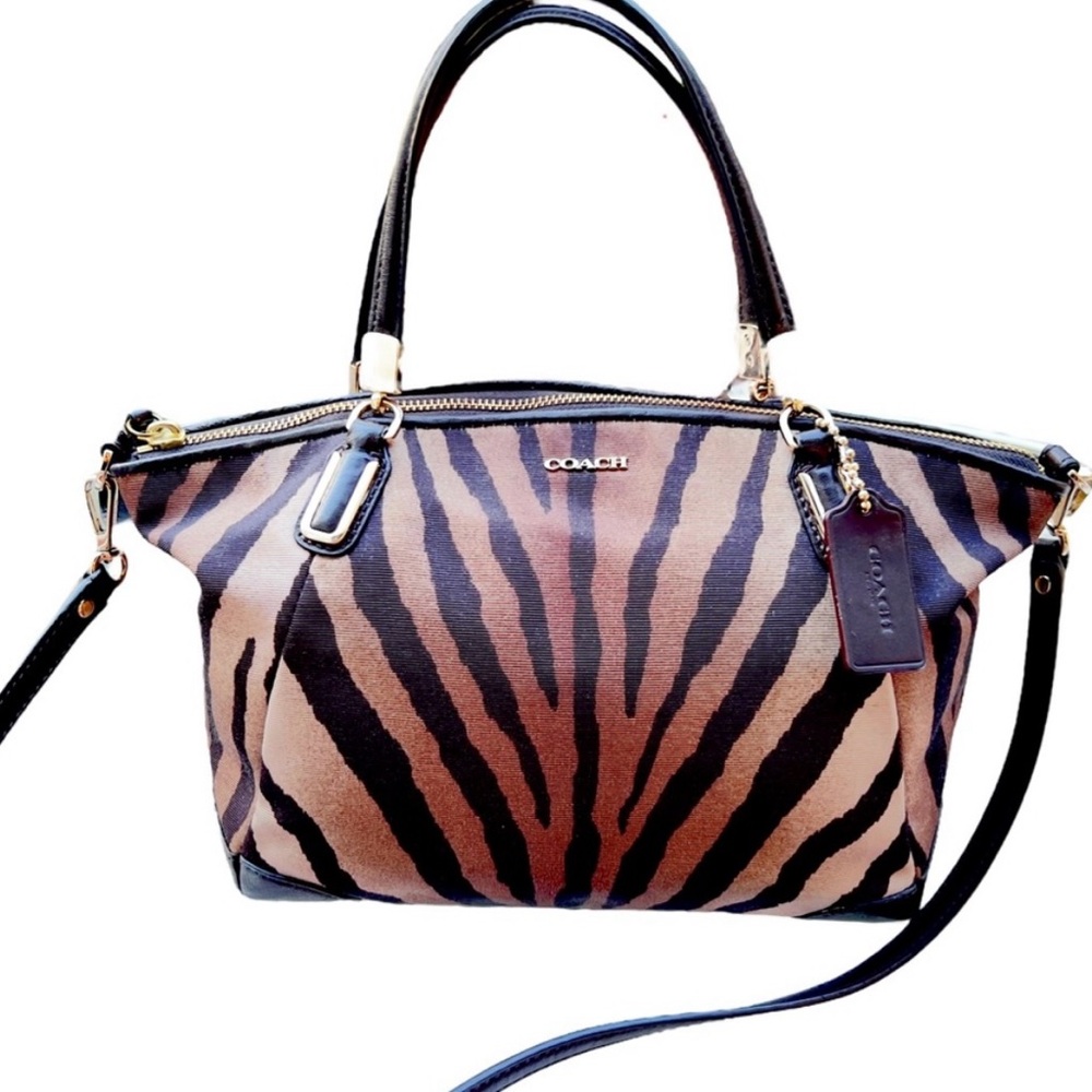 Coach Black and Brown Shoulder Bag with Gold Accents